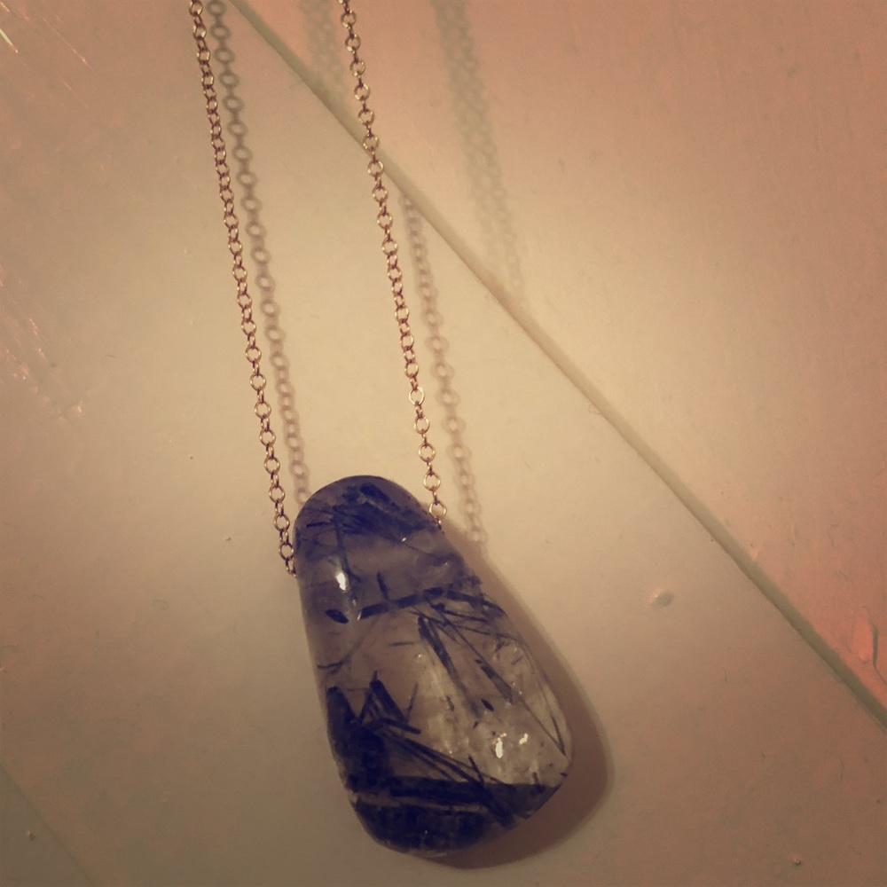 Green tourmaline in quartz necklace